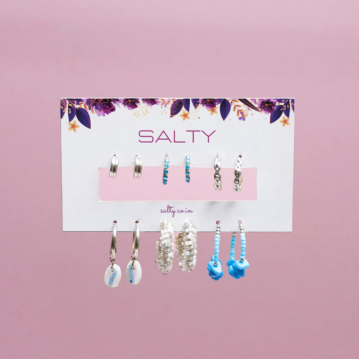 Set Of 6 Silver Fling Earrings Set