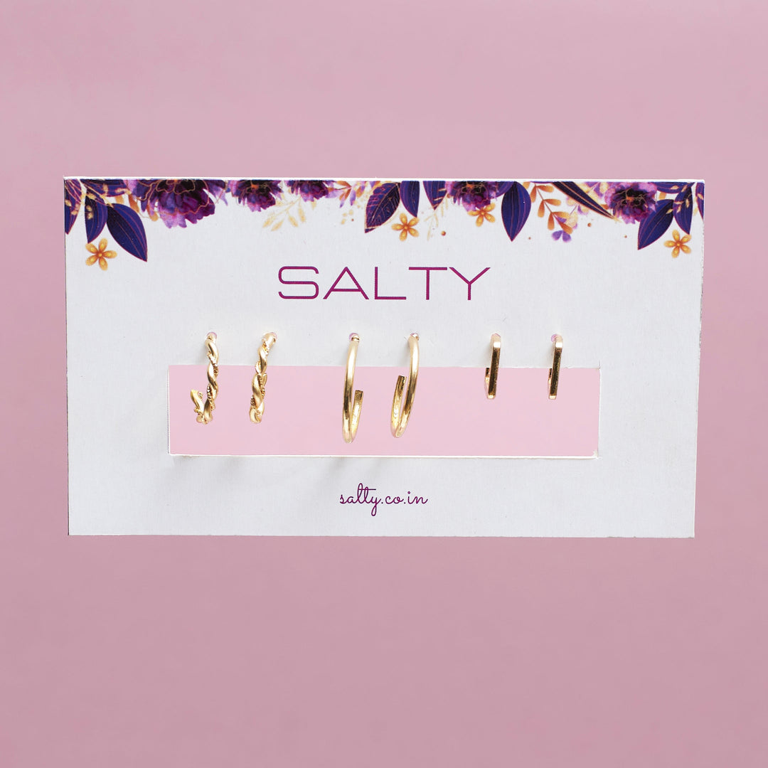 Set of 3 Simplicity Golden Hoops