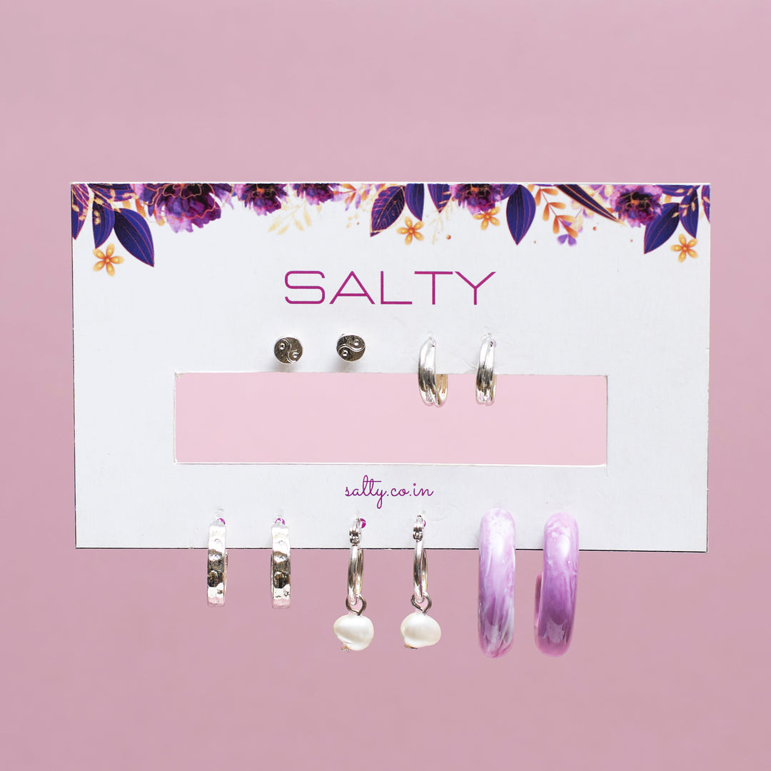 Set Of 5 Lavender Luxe Silver Earrings Salty