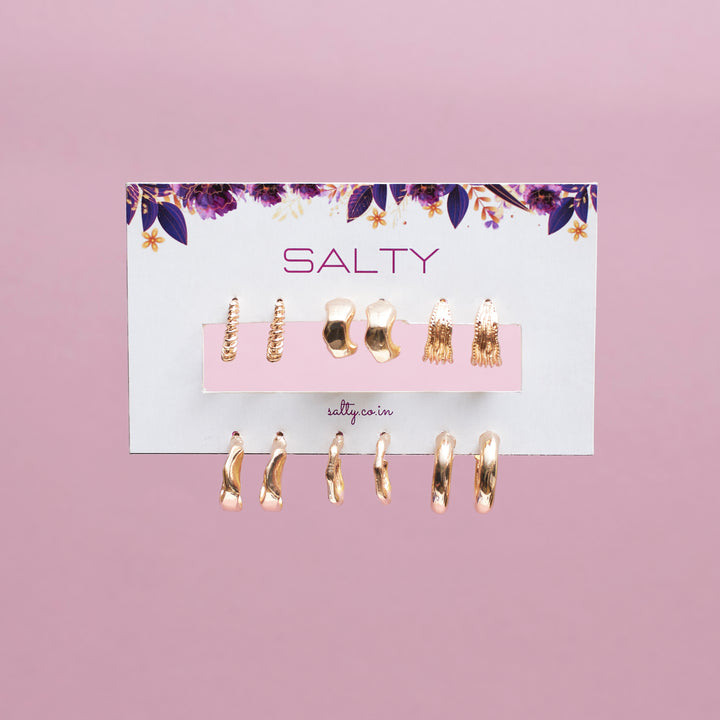 Set Of 6 Sun-Kissed Golden Hoops Salty