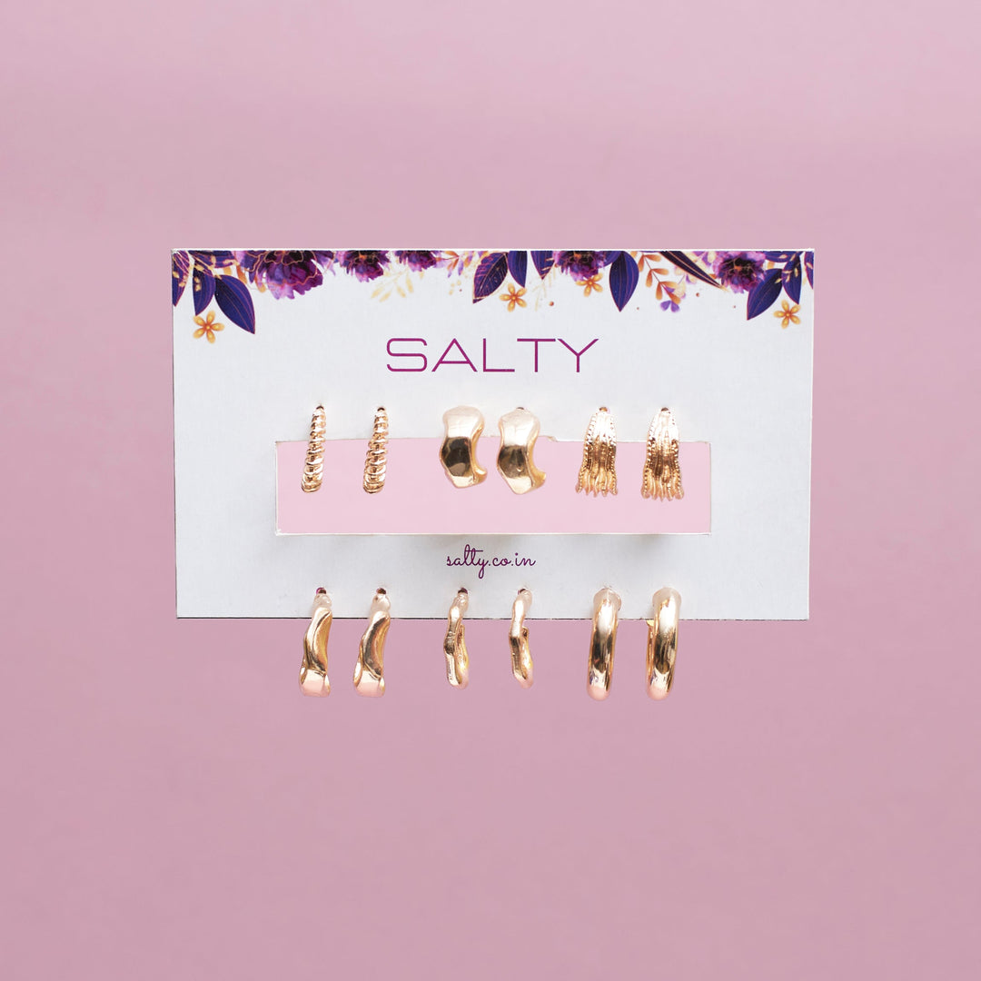 Set Of 6 Sun-Kissed Golden Hoops