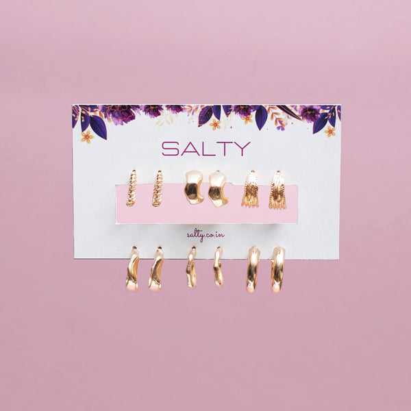 Set Of 6 Sun-Kissed Golden Hoops