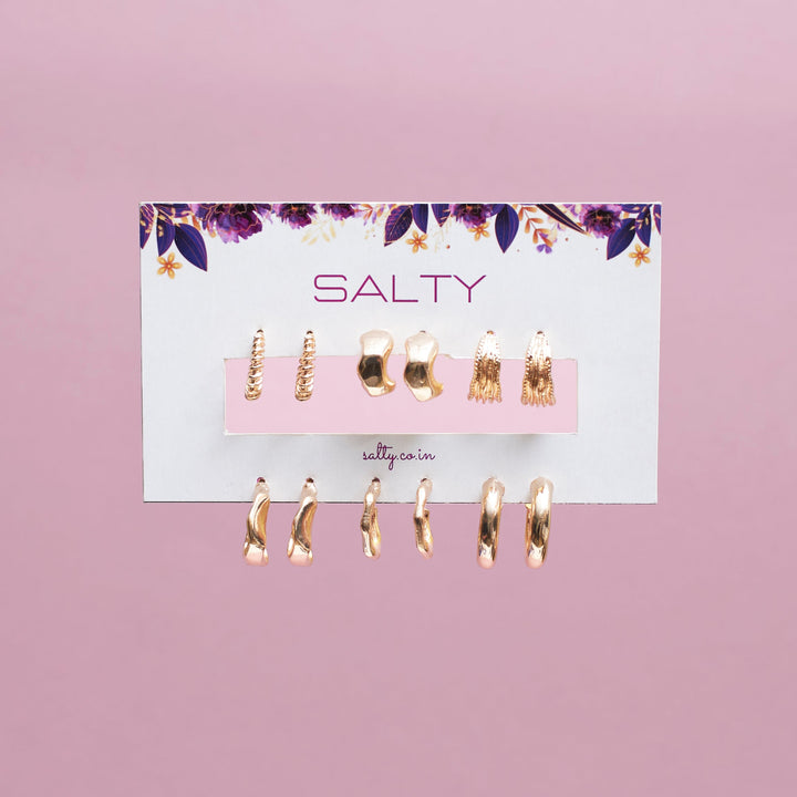 Set Of 6 Sun-Kissed Golden Hoops