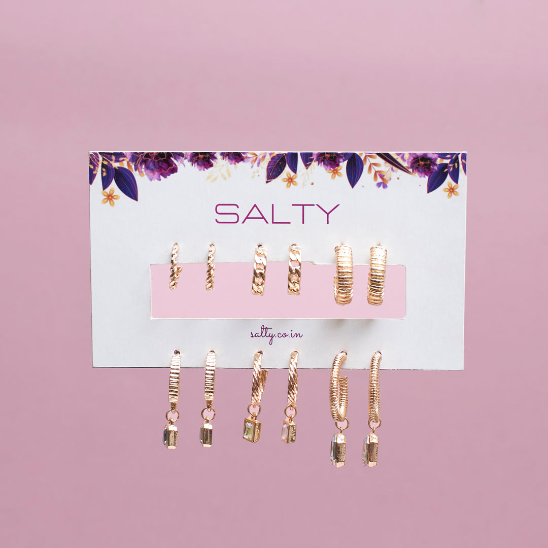 Set of 6 Modern Gold Tassel Earrings Salty