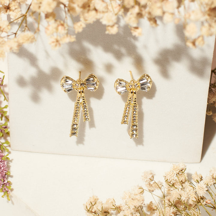 Gold Shine Ribbon Bow Earrings