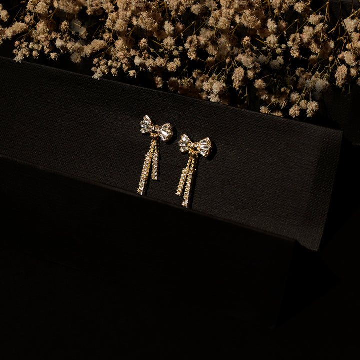 Gold Shine Ribbon Bow Earrings
