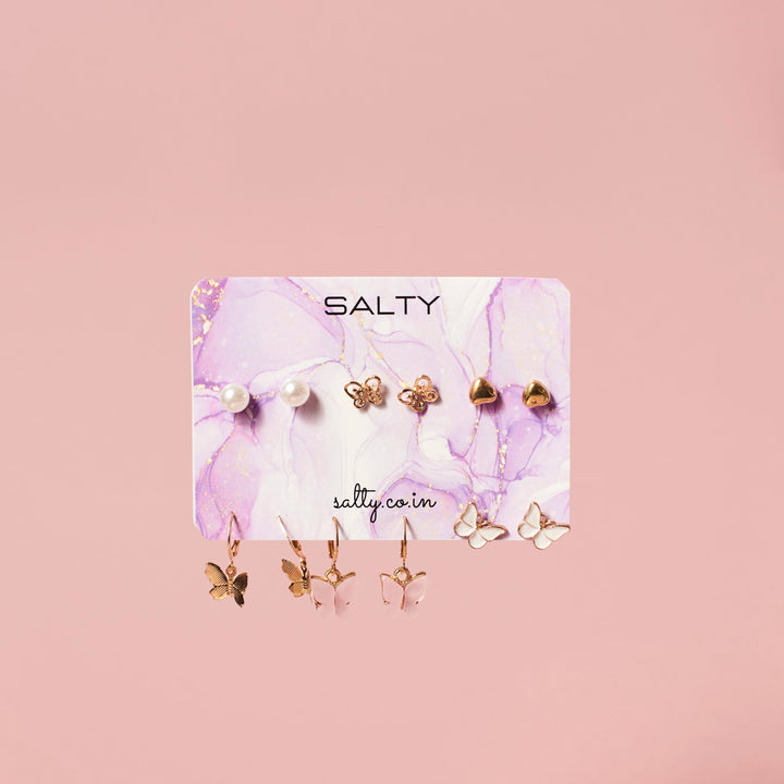 Set of 6 Butterfly Drop Earrings and Studs - Salty Accessories