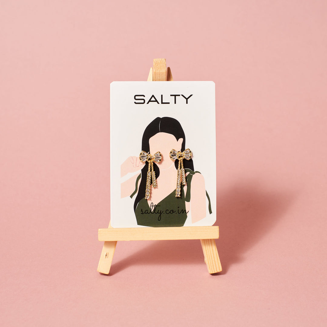 Gold Shine Ribbon Bow Earrings