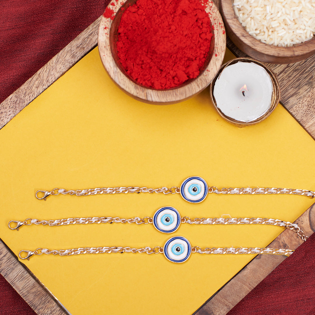 Set of 3 Suraksha Evil-Eye Painted Rakhi