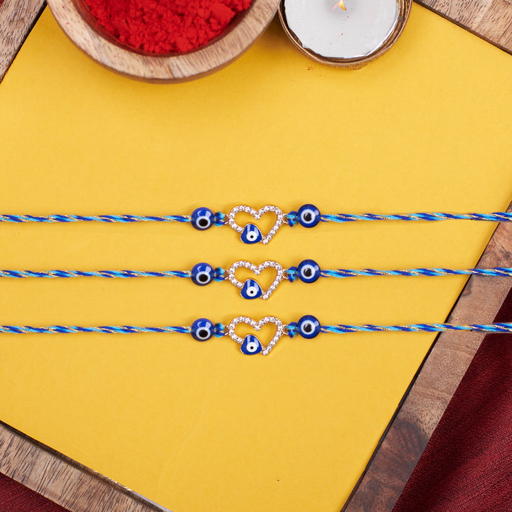 Set of 3 Heart Evil Eye Rakhi