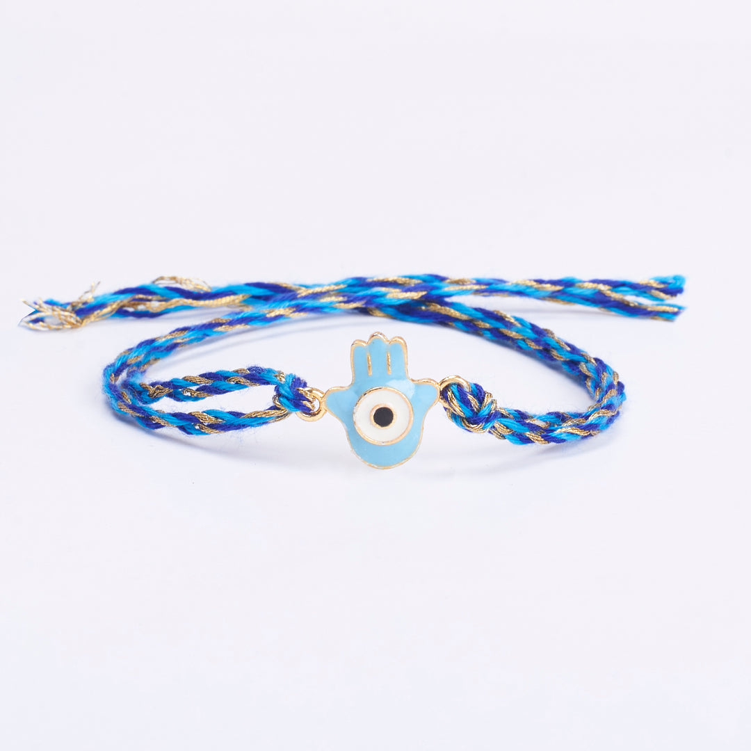 Minimal Evil Eye Hamsa Rakhi - Light Blue