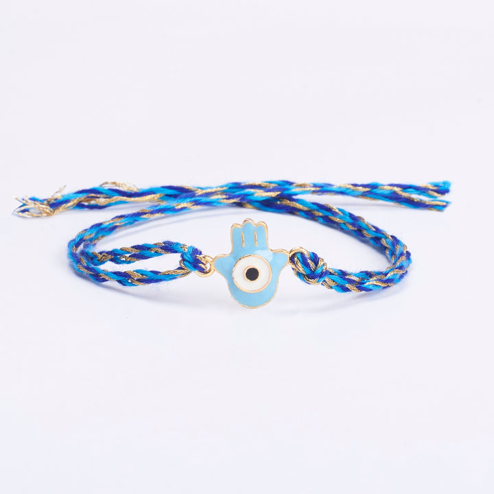 Minimal Evil Eye Hamsa Rakhi - Light Blue