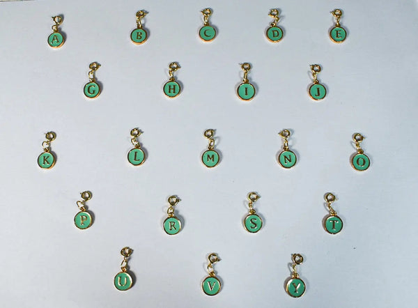 Salty Personalised Charm Bracelet With Green Alphabet , Tassel and Gemstone