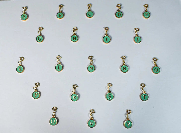 Salty Personalised Charm Bracelet With Green Alphabet , Tassel and Gemstone | Salty