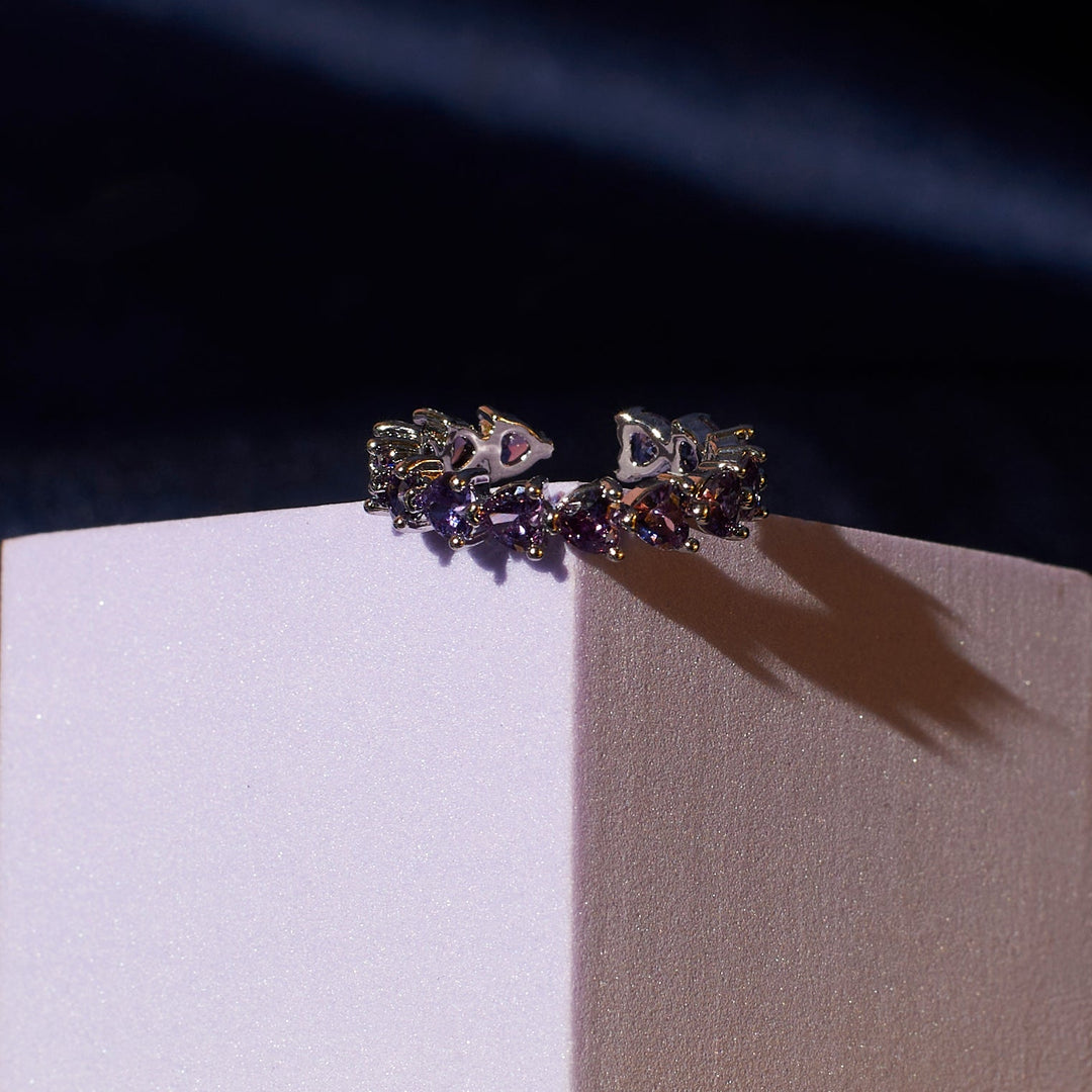 Purple Heart Row Tennis Ring - Silver - Salty Accessories