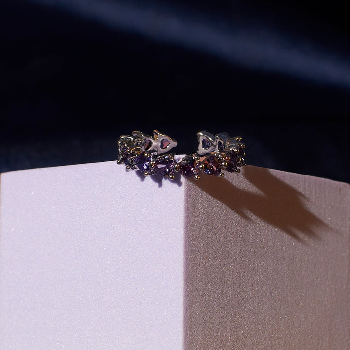 Purple Heart Row Tennis Ring - Silver - Salty Accessories