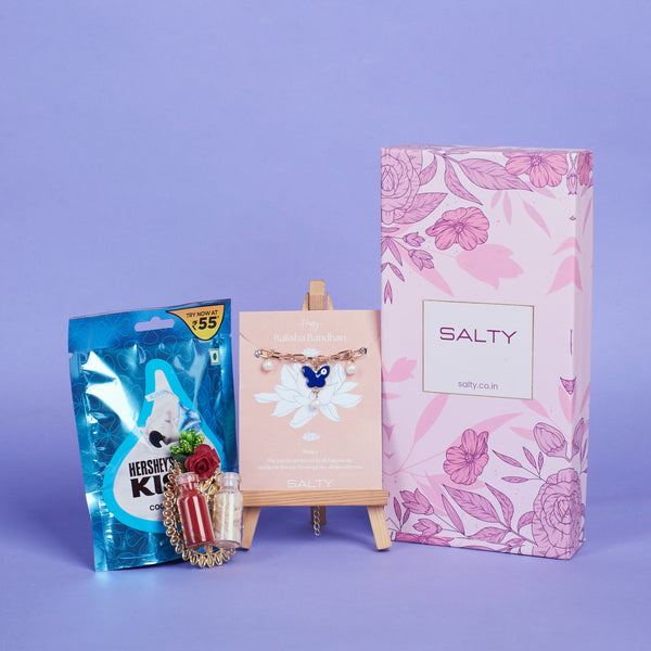 Butterfly Painted Evil Eye Rakhi Gift Box For Sister