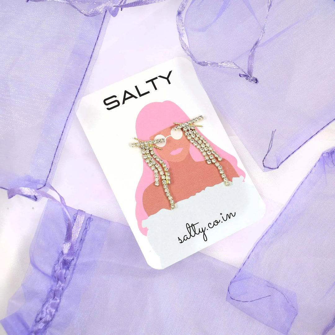 Diamond X Long Tassel Studded Drop Earrings - Salty Accessories