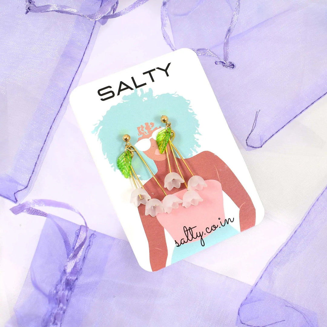Stylish Flower and Leaf Long Drop Earrings - Salty Accessories