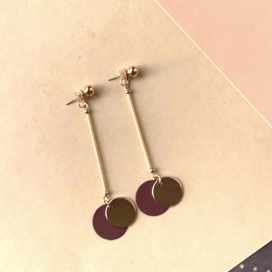 Burgundy Gold Long Drop Earrings