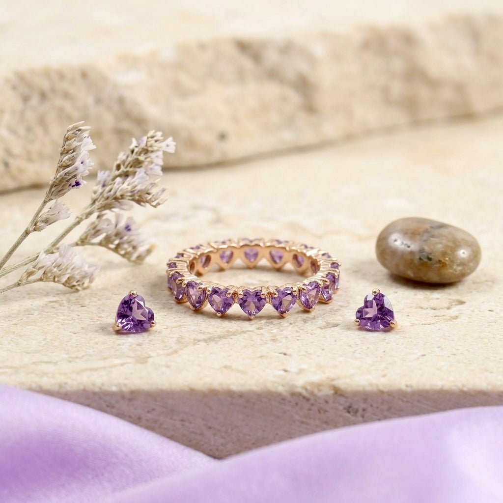 Borahae purple hearts gold tennis ring