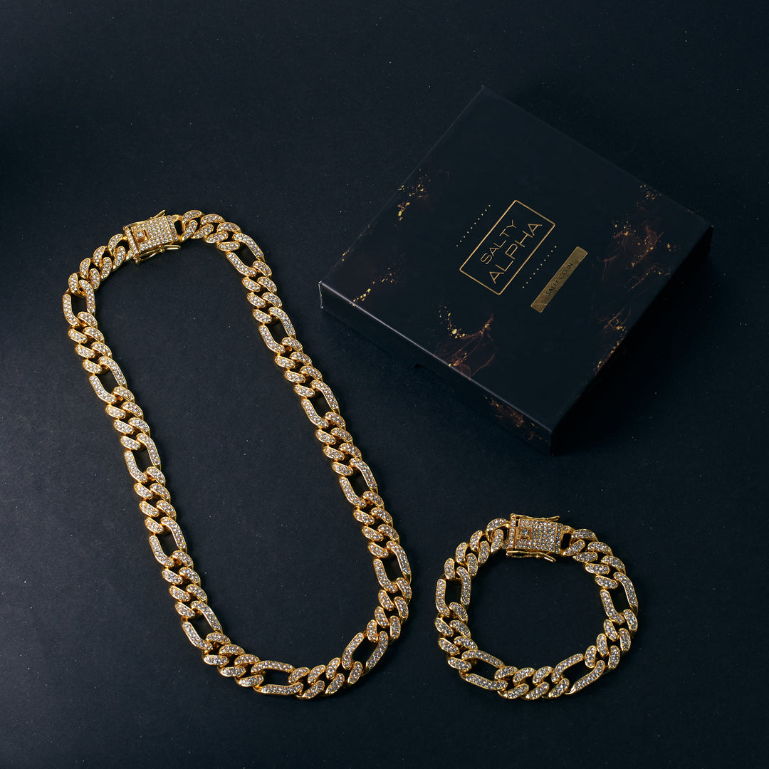 Anarchy Golden Punk Necklace and Bracelet Set