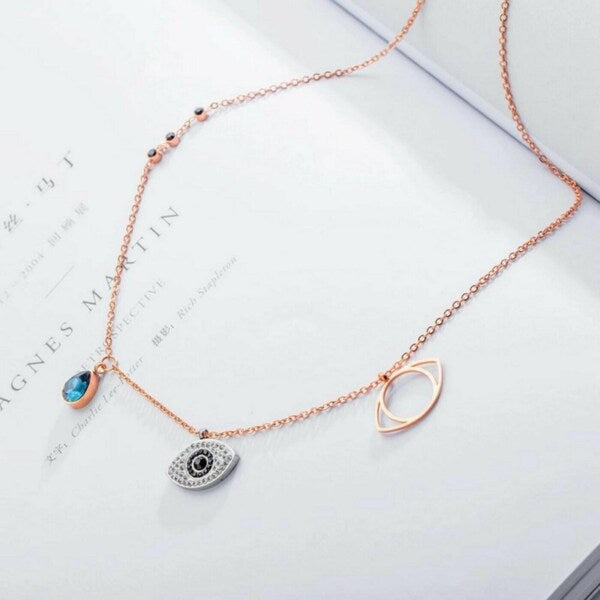 HAPPY JEWELLERY rose Gold Evil Eye Necklace, and Sapphire Evil Eye Necklace,  Protection Jewelry, Blue Sapphire