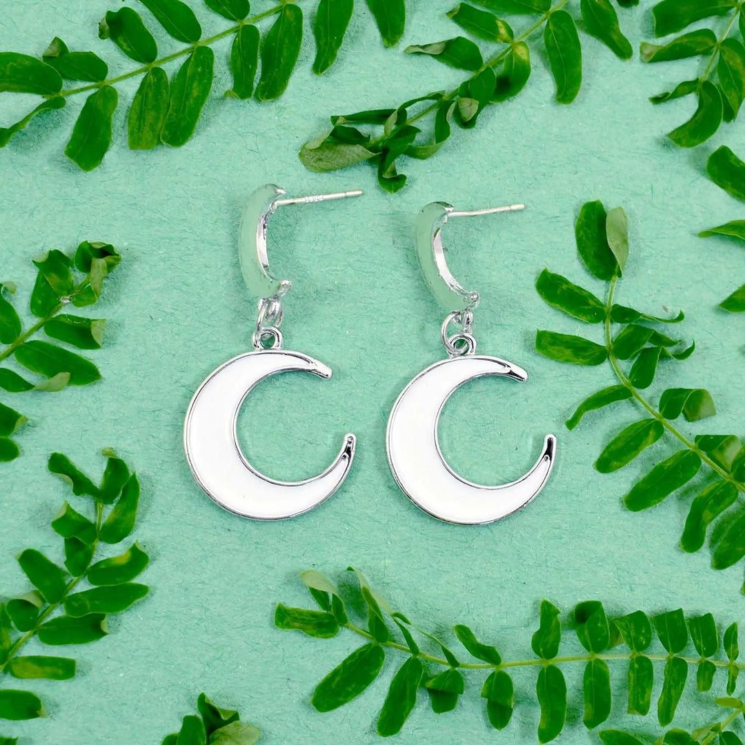 Satellite Silver Crescent White Earrings - Salty Accessories