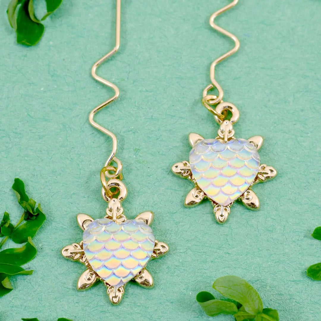 Scaled Heart Multicolour Long Drop Earrings - Salty Accessories