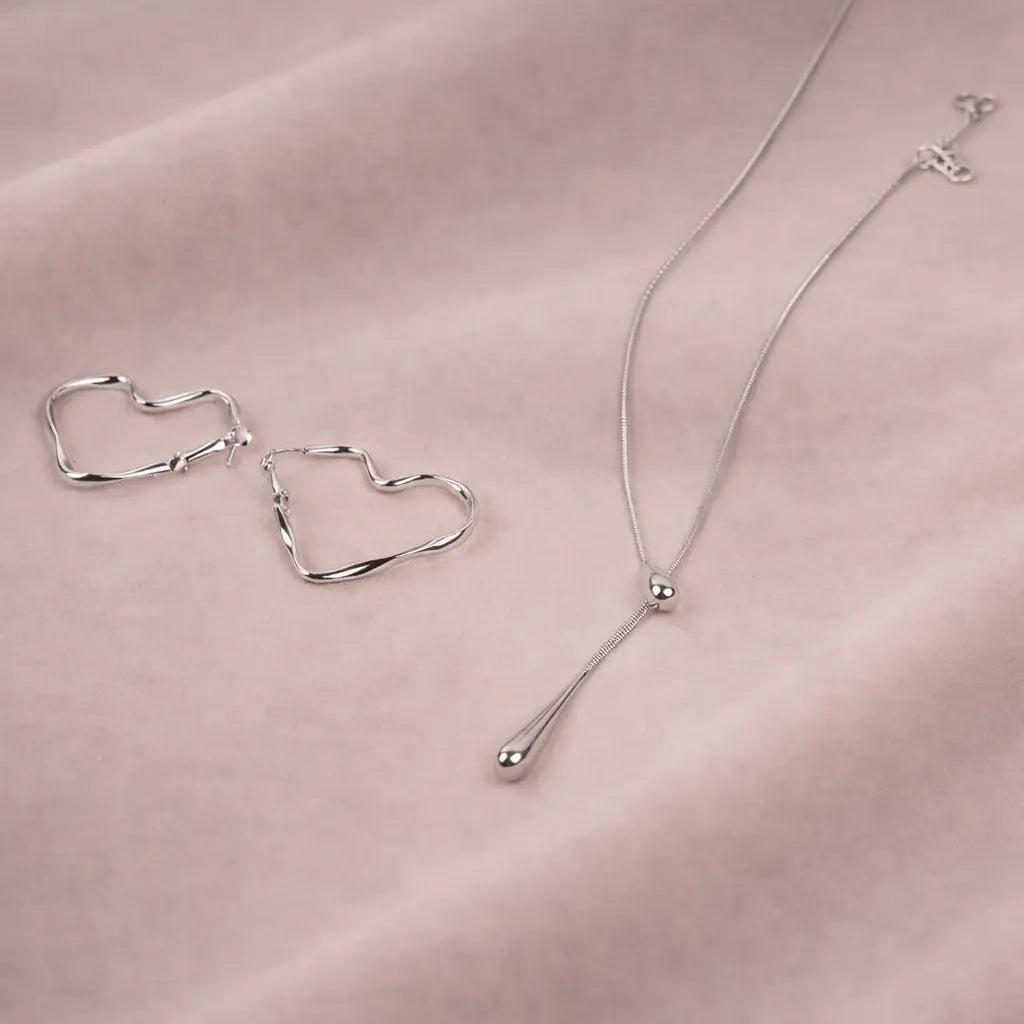 Serene Silver Hoops and Necklace Combo | Salty