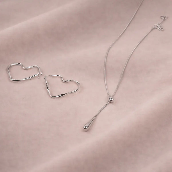 Serene Silver Hoops and Necklace Combo