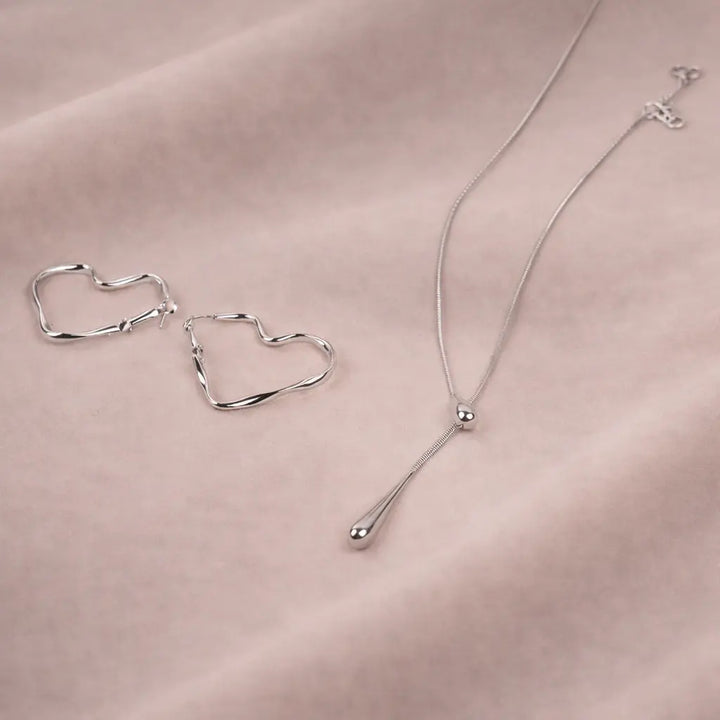 Serene Silver Hoops and Necklace Combo | Salty
