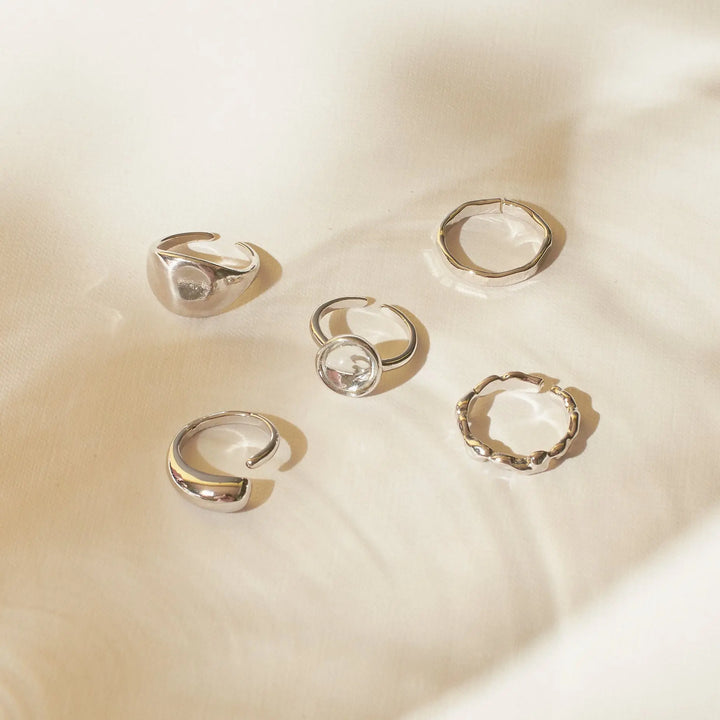 Set Of 5 Silver Sage Rings | Salty