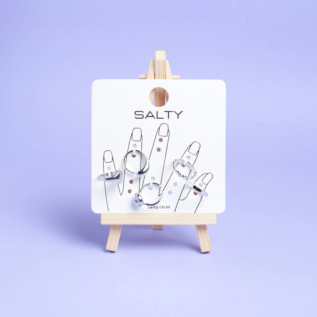 Set Of 5 Silver Sage Rings | Salty