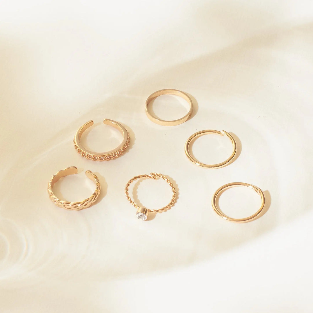 Set Of 6 Golden Sage Rings | Salty
