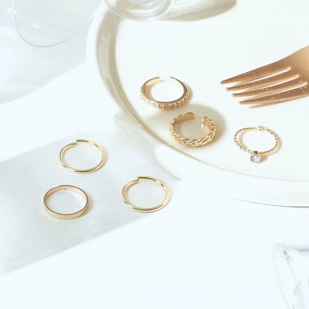 Set Of 6 Golden Sage Rings | Salty