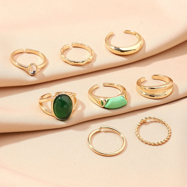 Set Of 8 Ignite Emerald Rings
