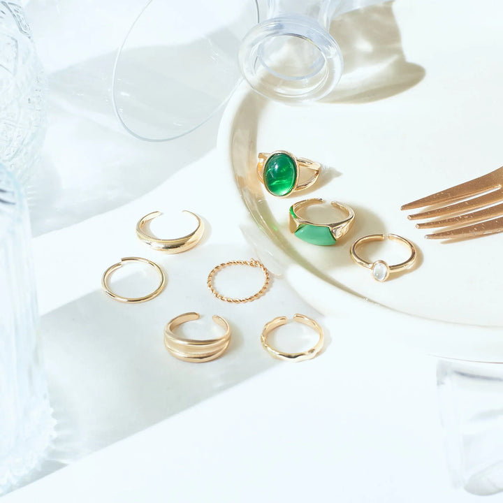 Set Of 8 Ignite Emerald Rings | Salty
