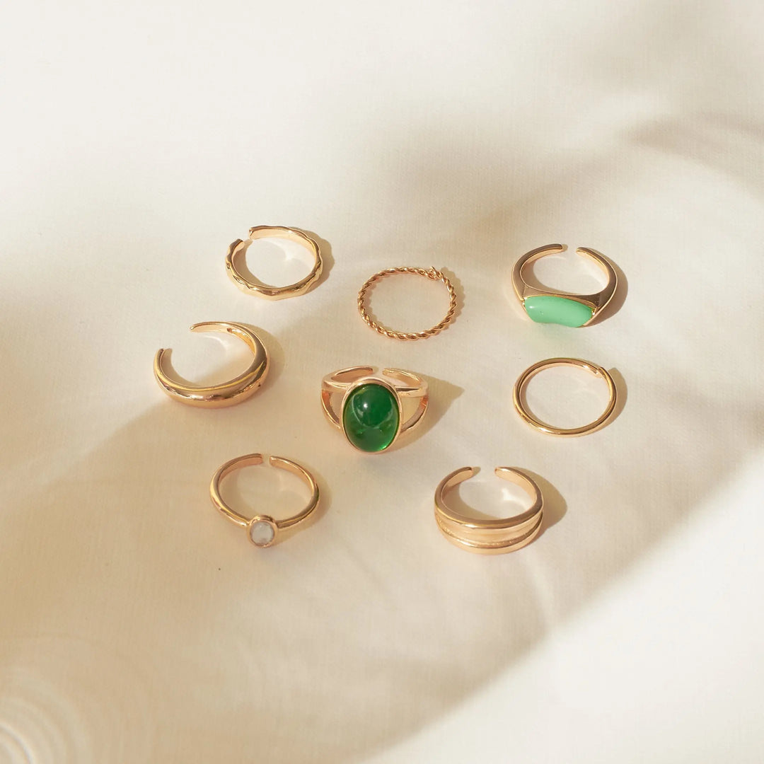 Set Of 8 Ignite Emerald Rings | Salty