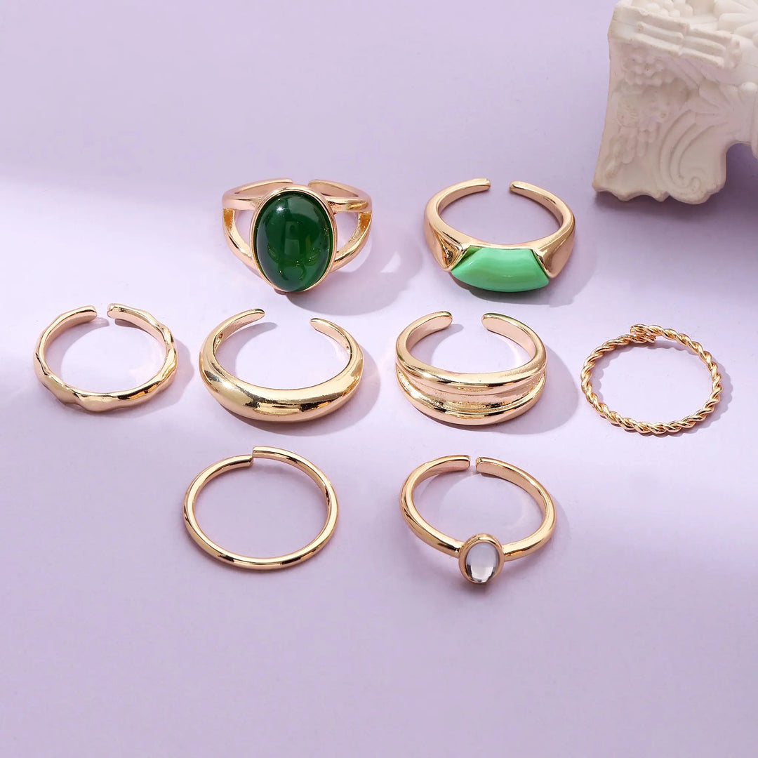Set Of 8 Ignite Emerald Rings | Salty