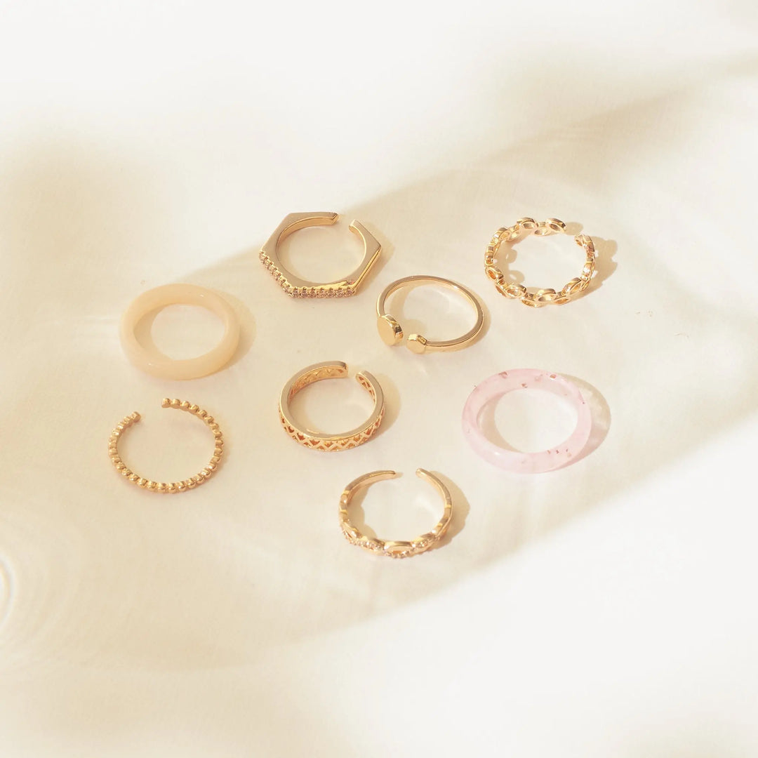 Set Of 8 Urban Chic Rings | Salty