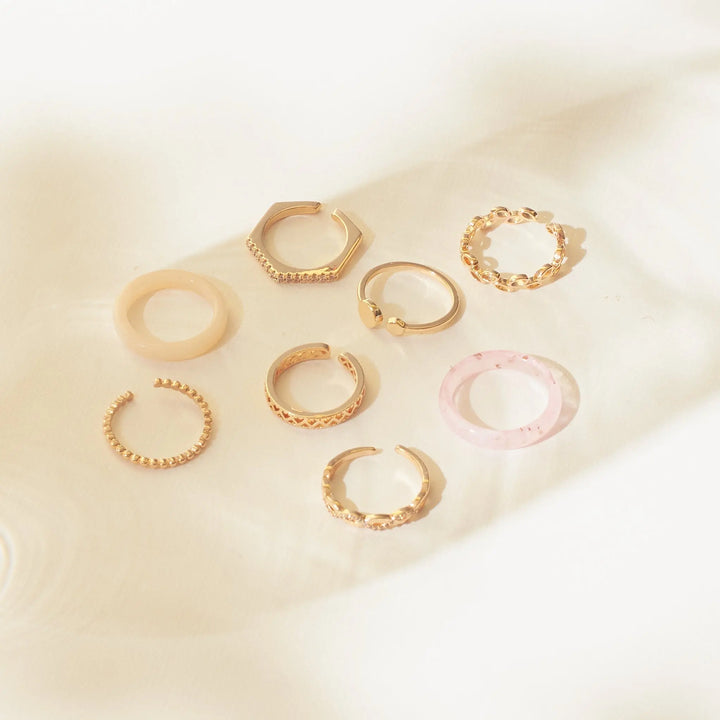 Set Of 8 Urban Chic Rings | Salty