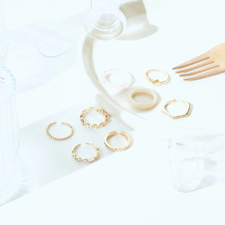 Set Of 8 Urban Chic Rings | Salty