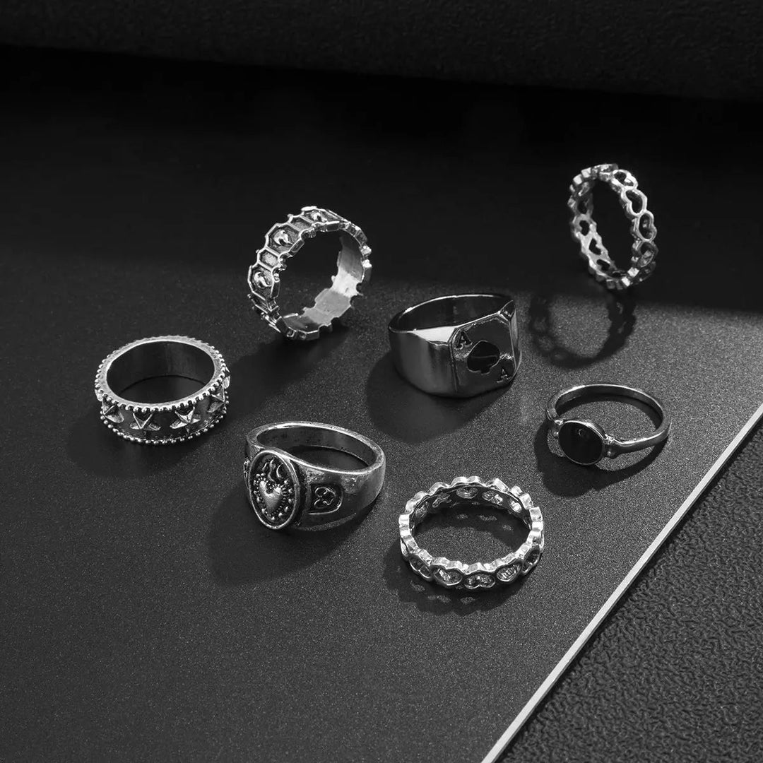 Set of 7 All Mood Silver Rings - Salty Accessories