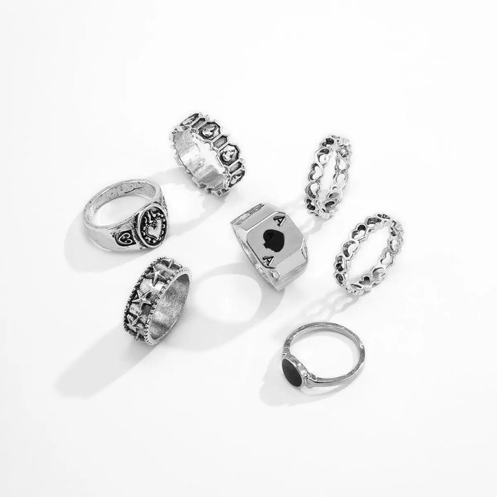 Set of 7 All Mood Silver Rings - Salty Accessories