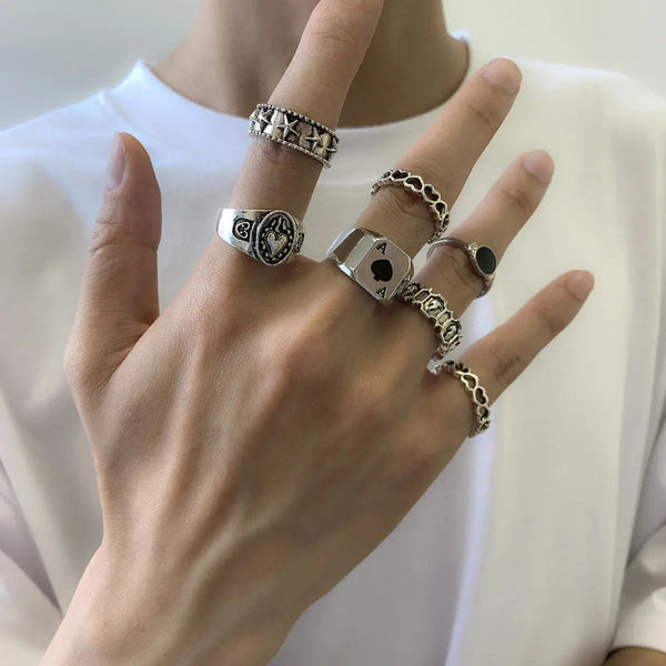 Set of 7 All Mood Silver Rings