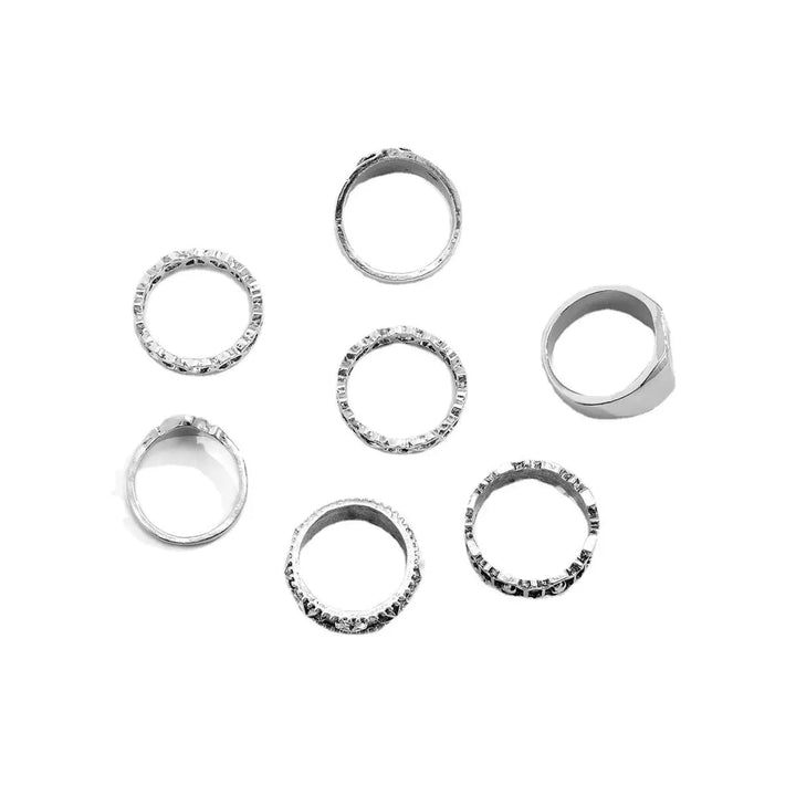 Set of 7 All Mood Silver Rings - Salty Accessories