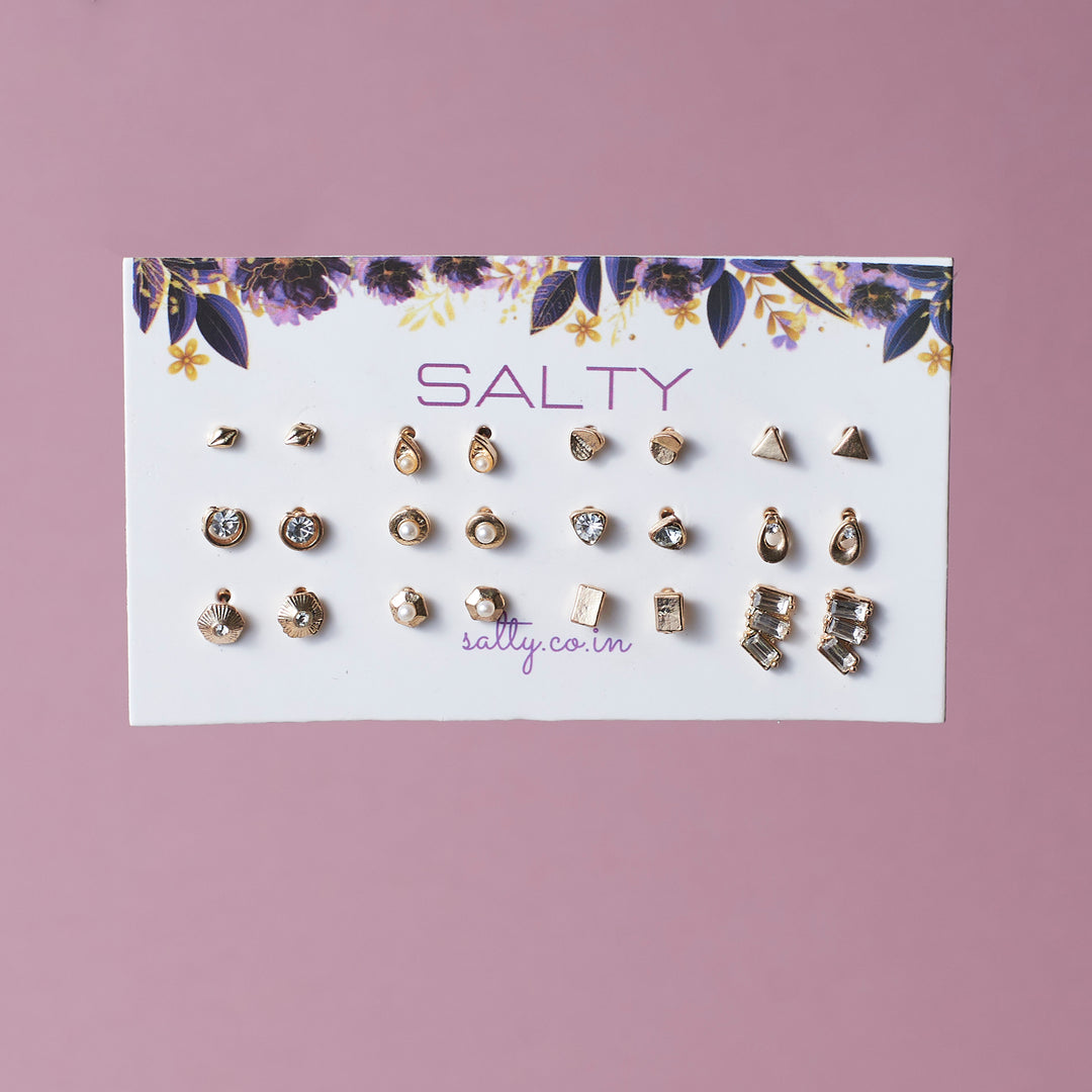 Set Of 12 Petite Pearls Studs Salty