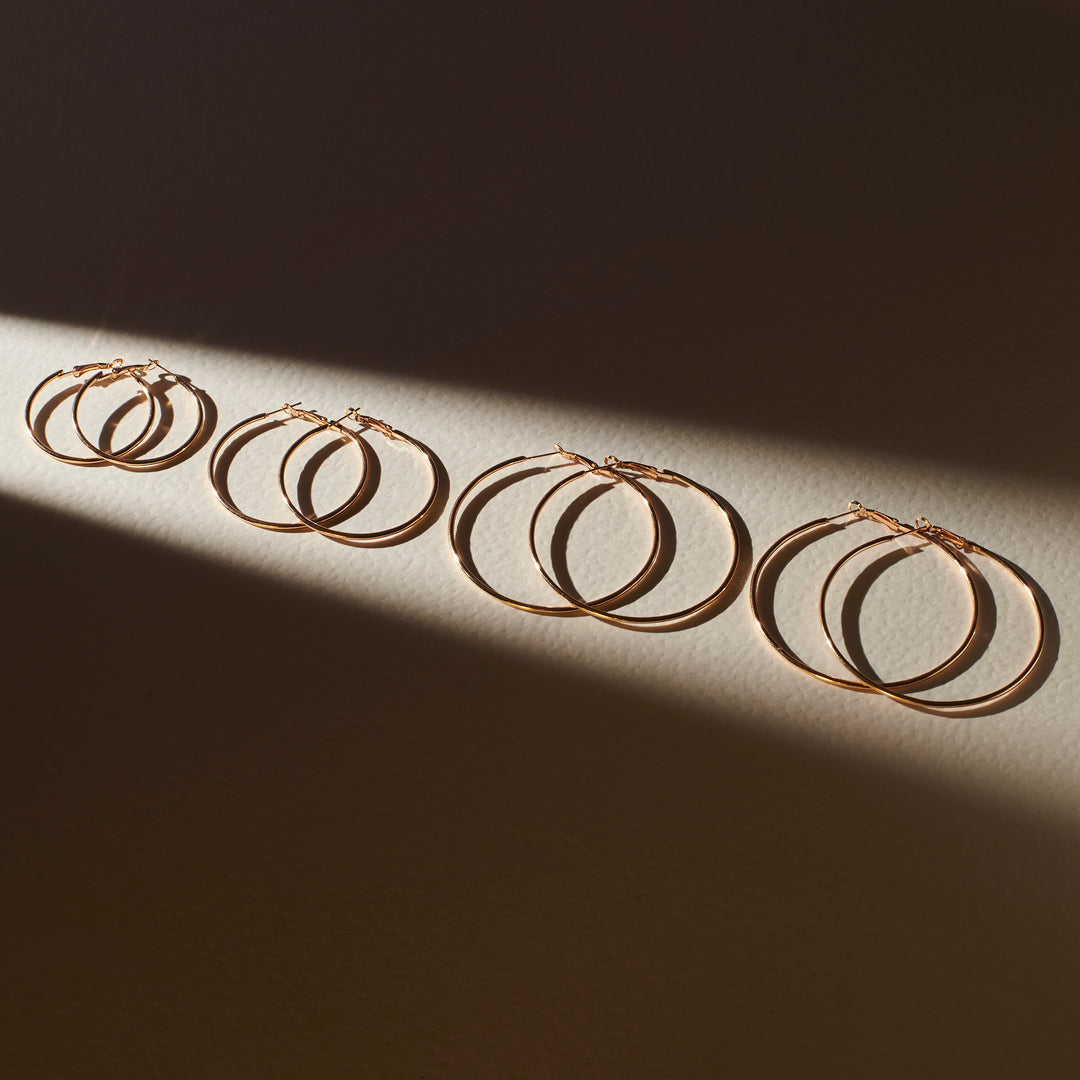 Set Of 4 Casual Golden Hoops