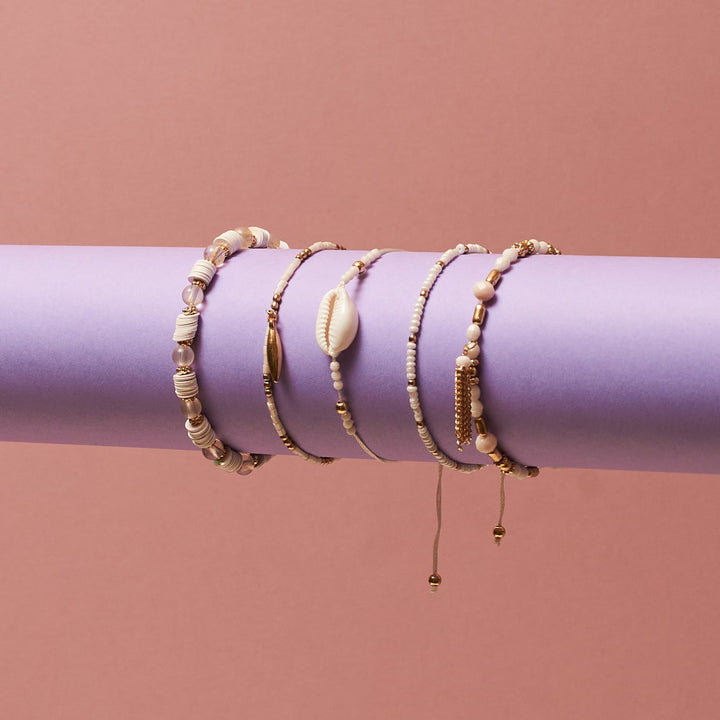 Set Of 5 Beach Baby White Bands